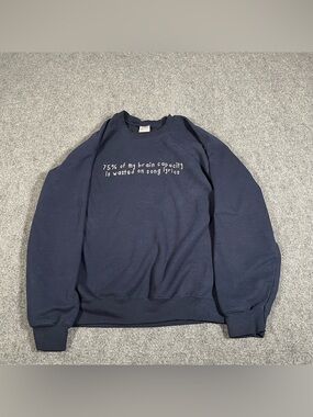 Vintage Music Sweatshirt Men’s Medium Navy Blue Y2K 90s Funny Pullover Skater